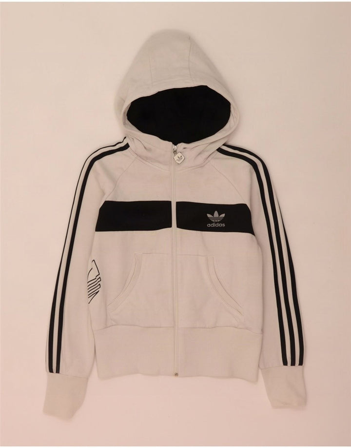 Женский свитер с капюшоном Adidas на молнии с графическим рисунком IT 44, средний белый цвет с цветными блоками