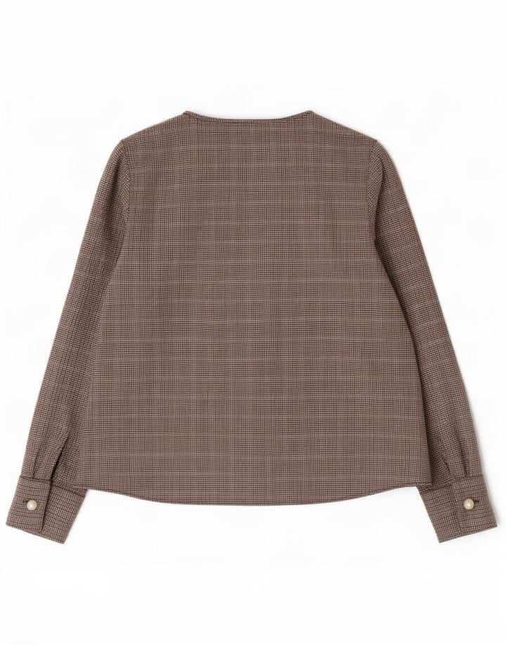 Женская блузка с длинным рукавом Zara Top UK 14, средний коричневый полиэстер с узором «гусиные лапки»