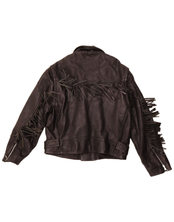 Женская кожаная косуха VINTAGE UK 14, кожа среднего размера, черная