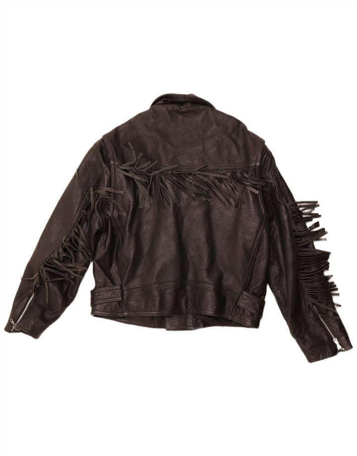 Женская кожаная косуха VINTAGE UK 14, кожа среднего размера, черная