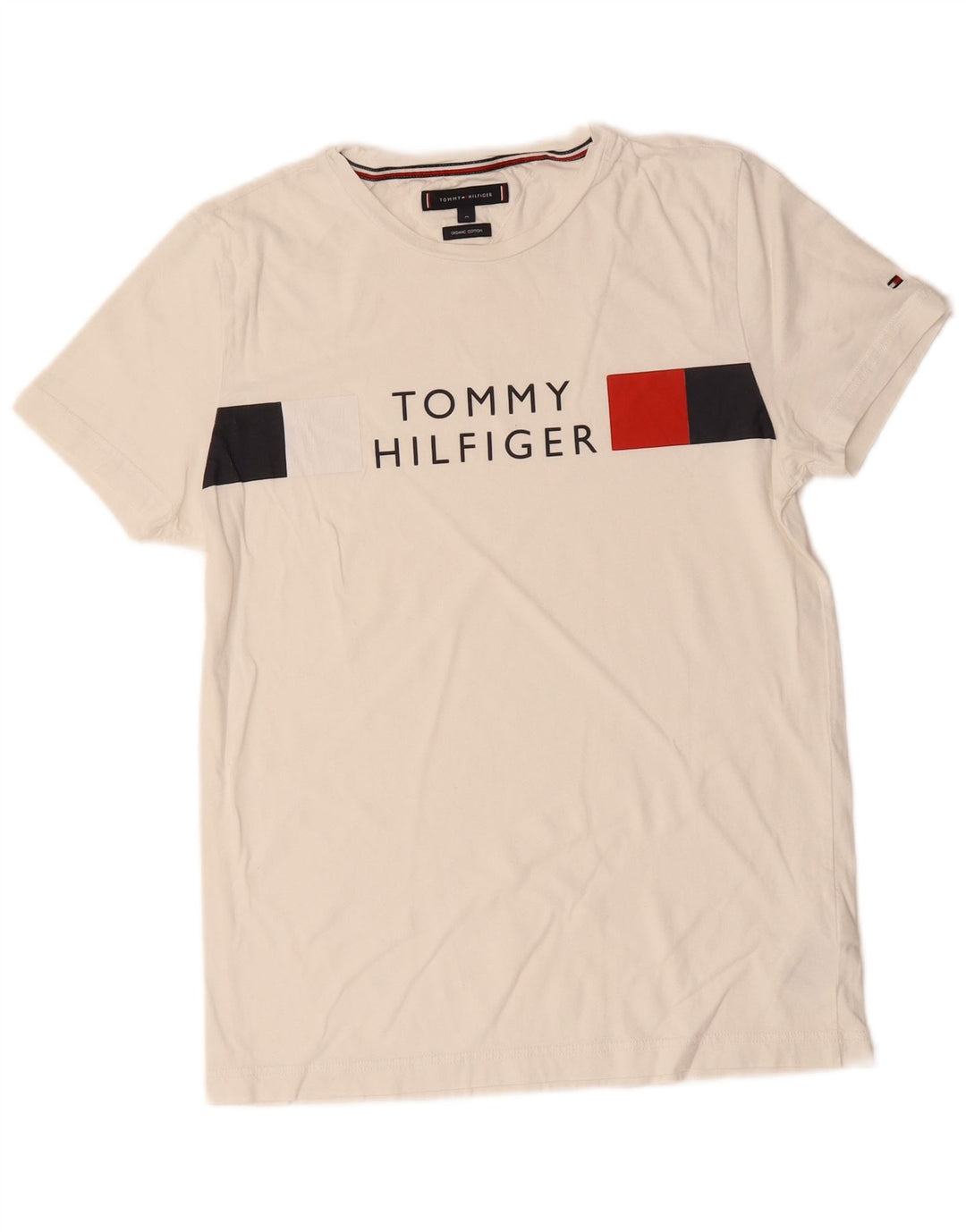 TOMMY HILFIGER Mens Graphic T-Shirt Top Medium White Cotton
