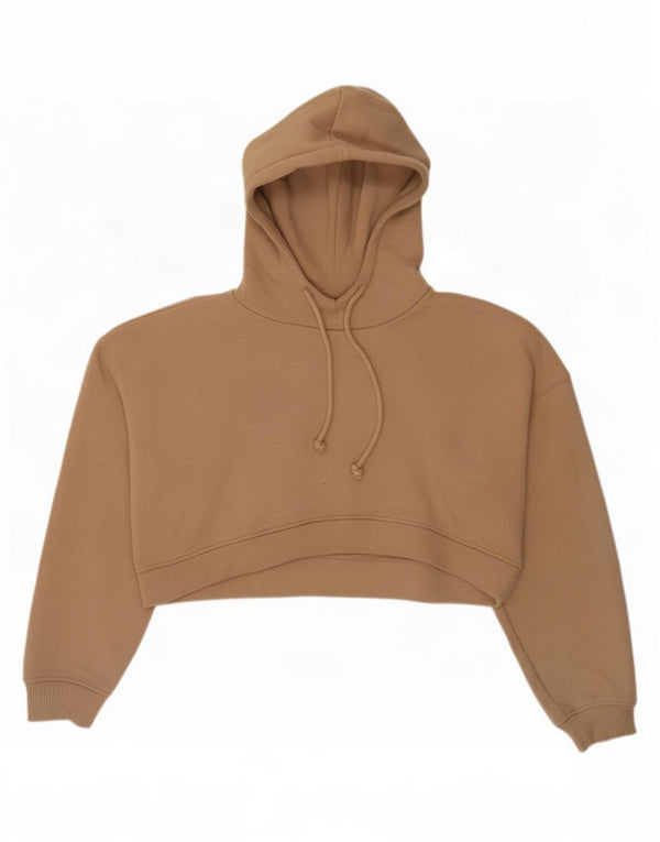 Zara Womens Crop Oversized Hoodie Jumper UK 10 Small Beige Cotton