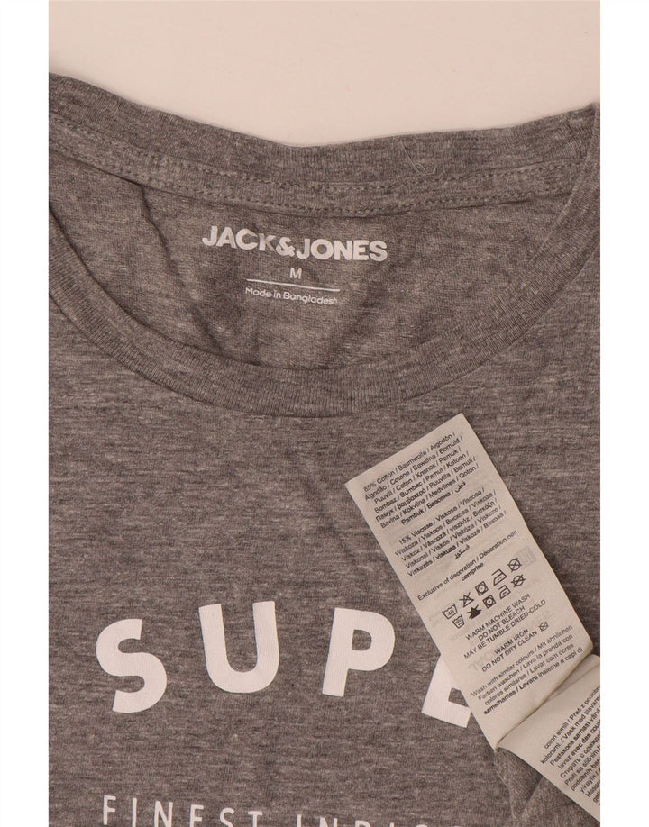 Мужская футболка с рисунком JACK & JONES, хлопковый топ среднего серого цвета