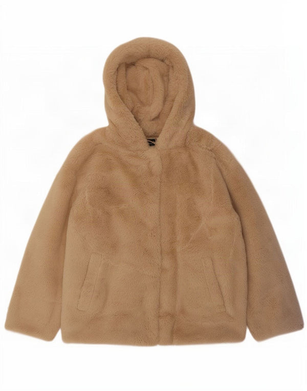 Женская флисовая куртка большого размера с капюшоном Teddy Bear Zara UK 10, маленькая, бежевая