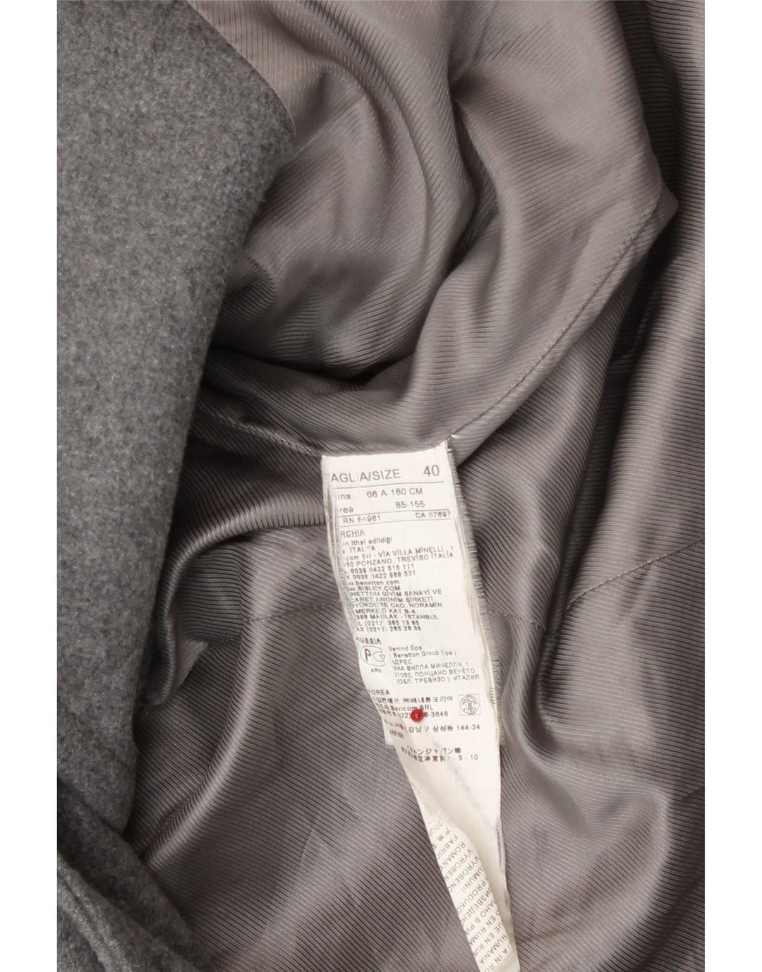 Женский дафлкот с капюшоном Benetton IT 40, маленький, серый, шерсть