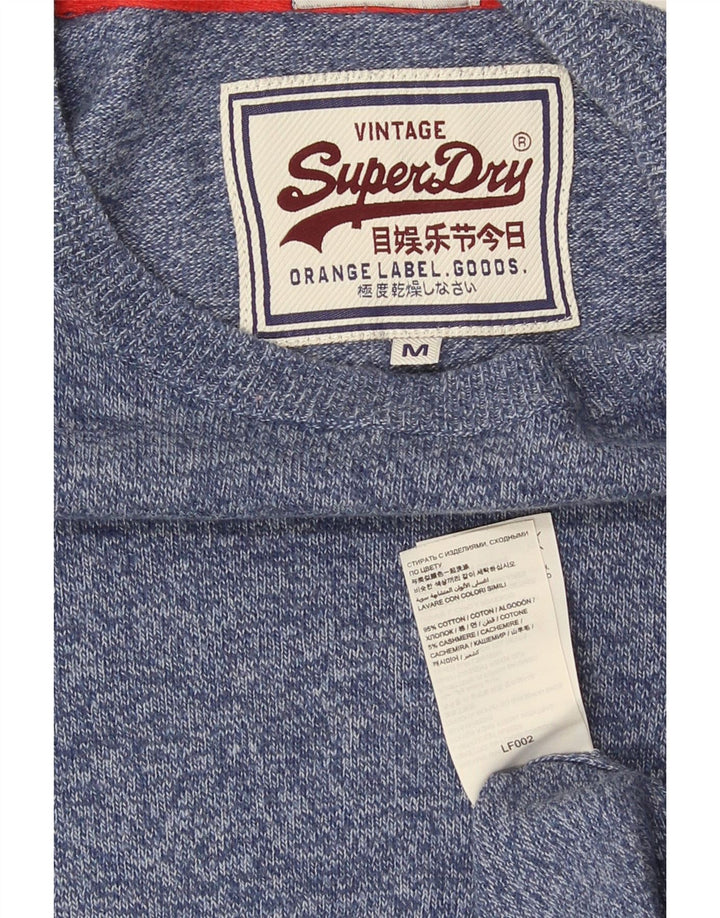 Мужской трикотажный джемпер с круглым вырезом Superdry, хлопковый свитер среднего синего цвета с крапинками