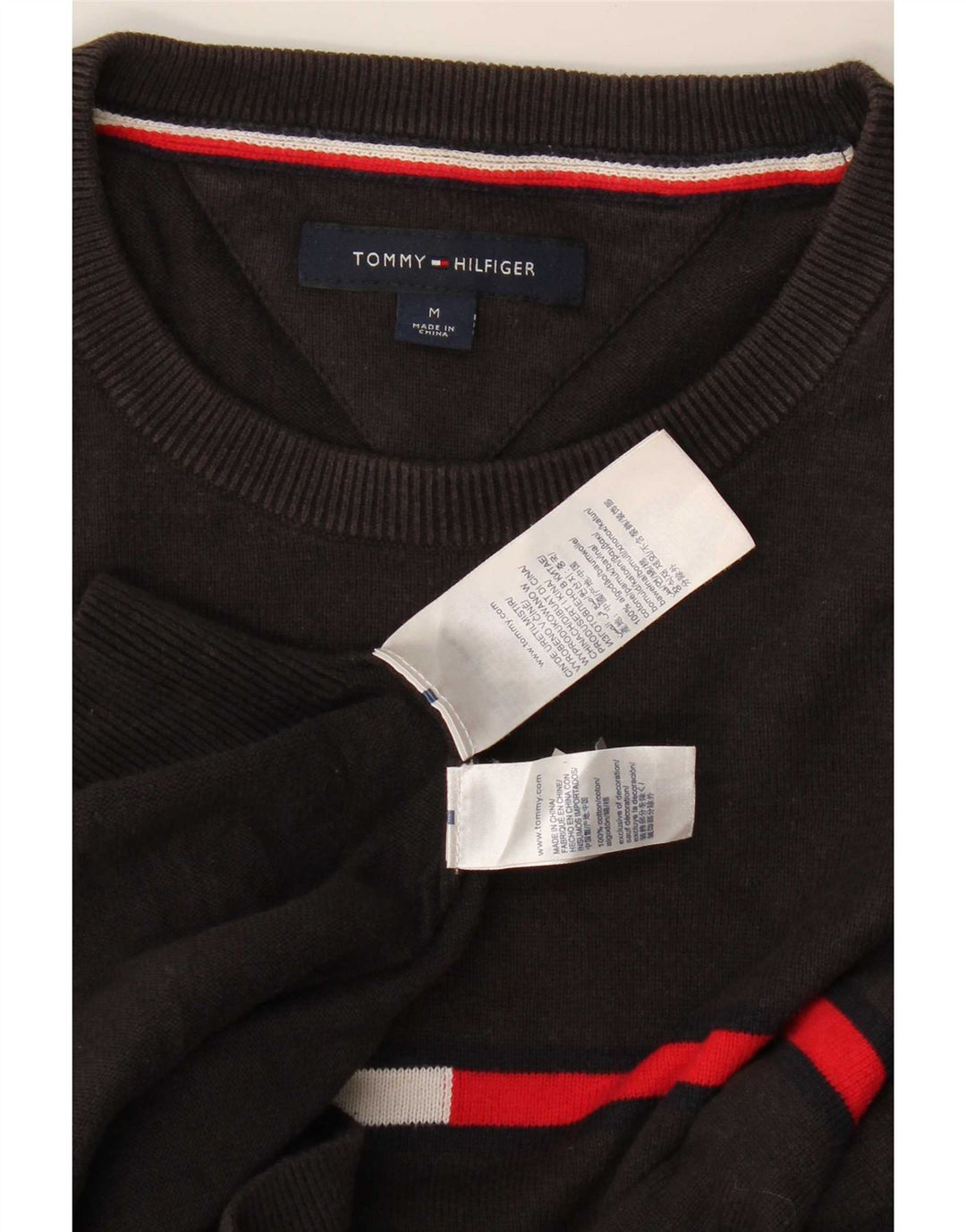 Мужской джемпер с круглым вырезом Tommy Hilfiger, хлопковый свитер среднего серого цвета с цветными блоками