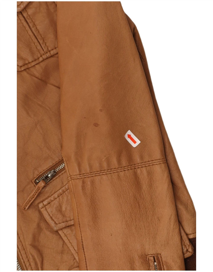 BATA Womens Bomber Leather Jacket IT 46 Large Brown Leather