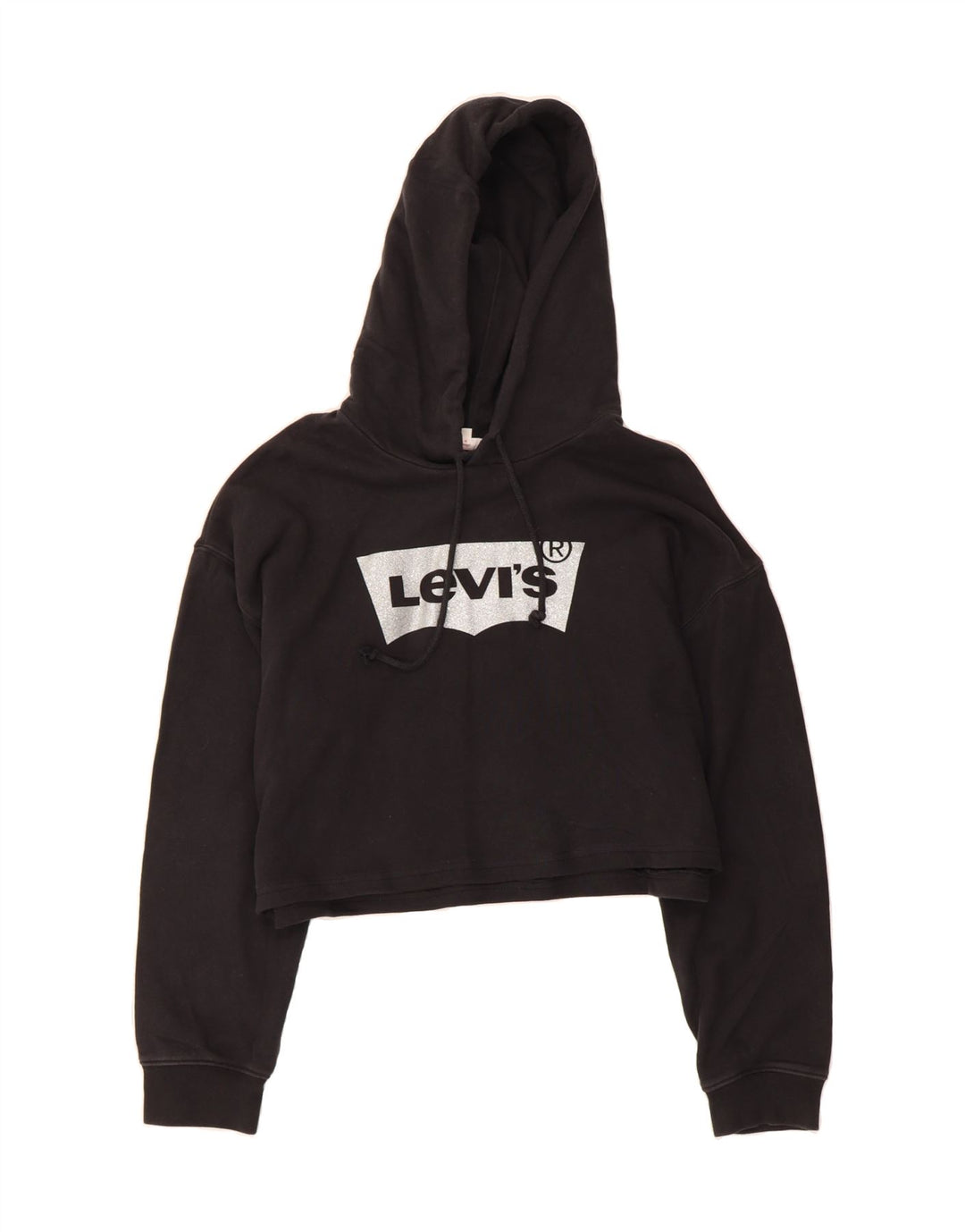 LEVI'S Womens Oversized Crop Graphic Hoodie Jumper UK 14  Medium Black Vintage Levi's and Second-Hand Levi's from Messina Hembry 