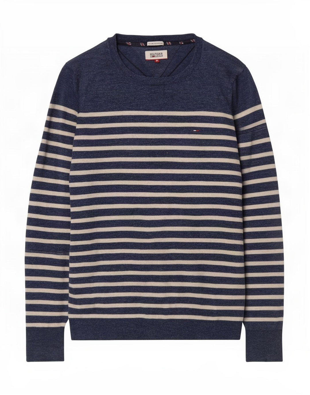 Мужской свитер с вырезом лодочкой Tommy Hilfiger, средний темно-синий в полоску