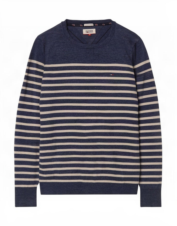 Мужской свитер с вырезом лодочкой Tommy Hilfiger, средний темно-синий в полоску