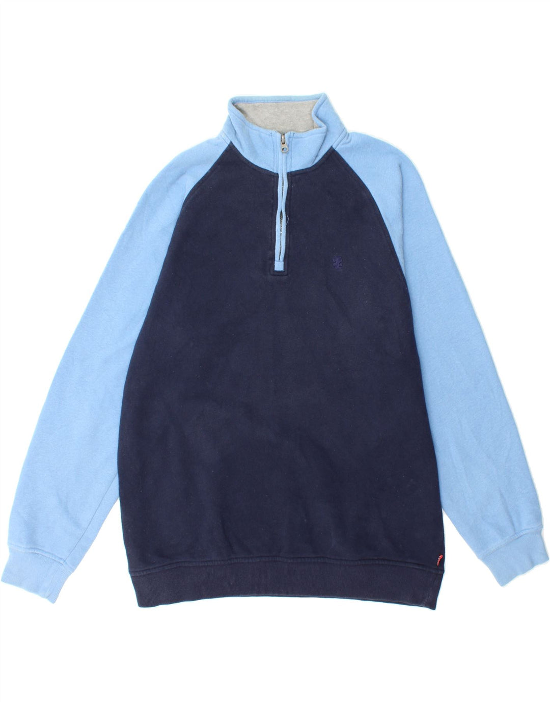 IZOD Mens Zip Neck Sweatshirt Jumper Medium Navy Blue Colourblock Cotton Vintage Izod and Second-Hand Izod from Messina Hembry 