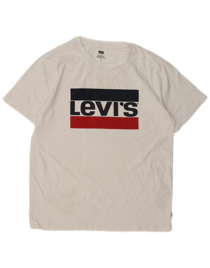 Мужская футболка с рисунком Levi's, топ среднего размера, белый хлопок, хлопок