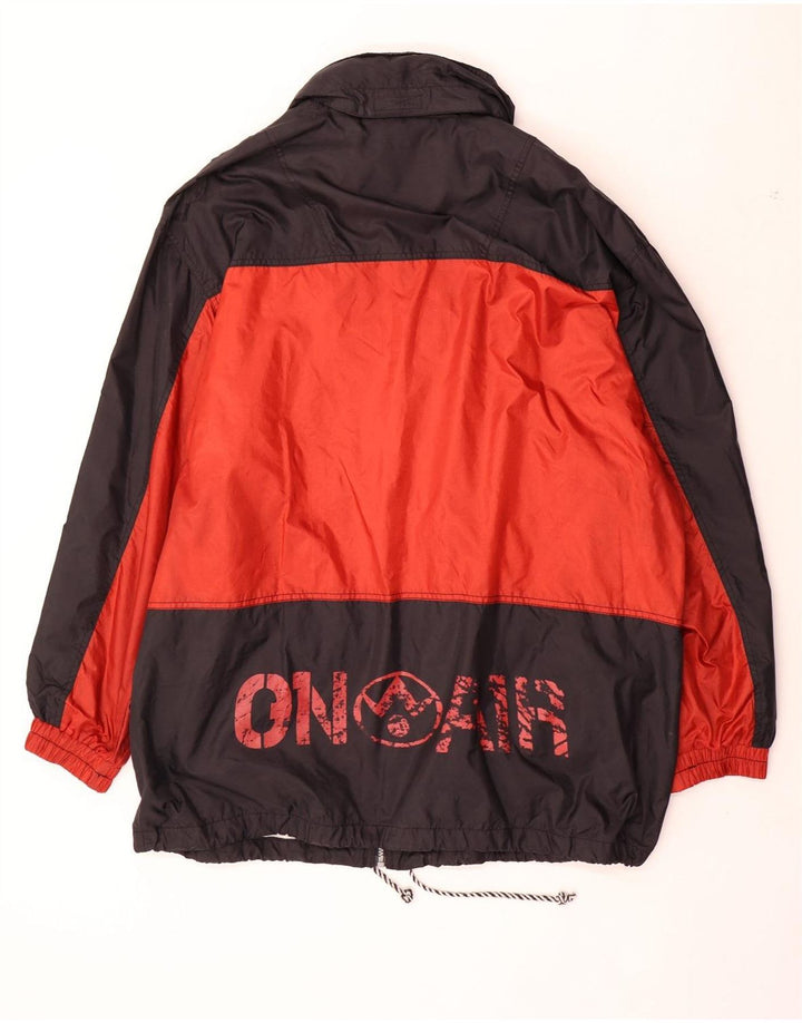 Винтажная мужская дождевик с графическим рисунком UK 42 XL, красный полиамид с цветными блоками