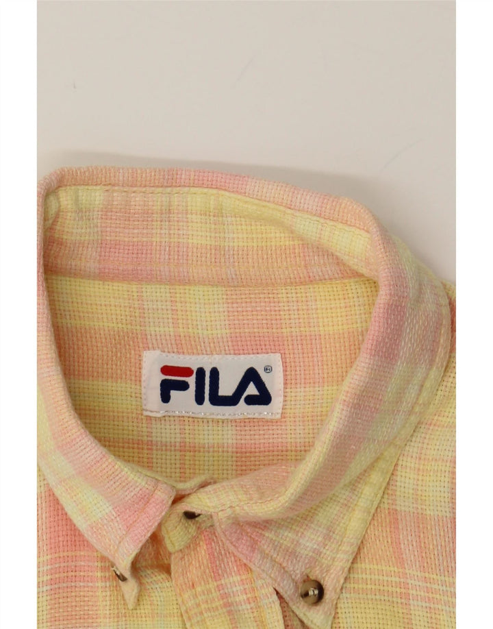 FILA Mens Short Sleeve Shirt Large Yellow Plaid Vintage Fila and Second-Hand Fila from Messina Hembry 
