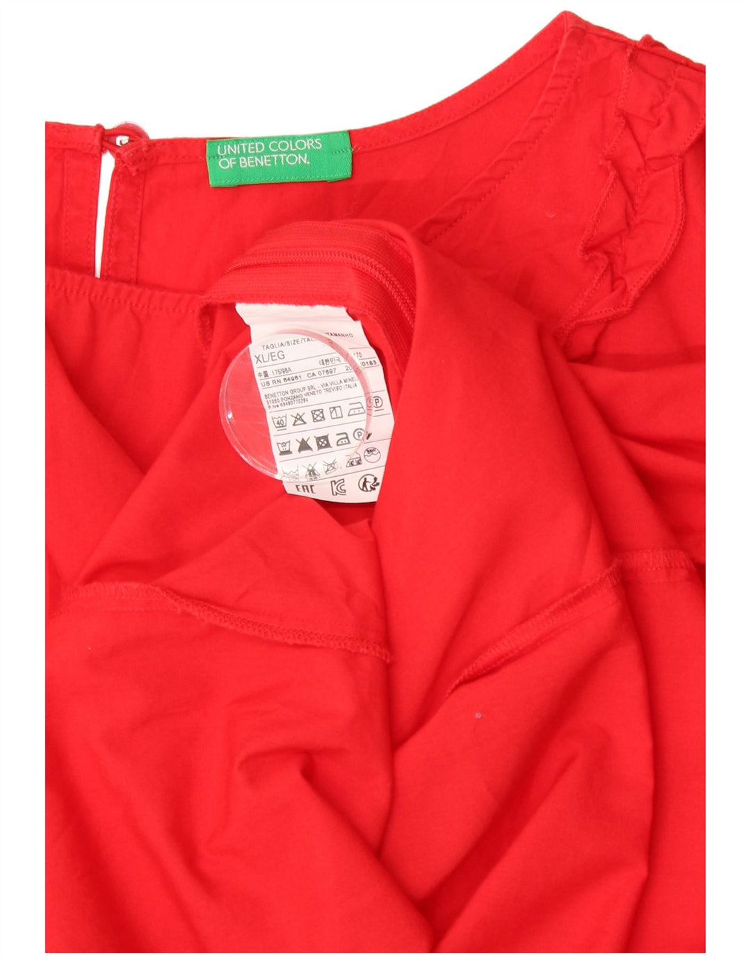 BENETTON Женская блузка без рукавов, топ UK 18 XL, красный хлопок