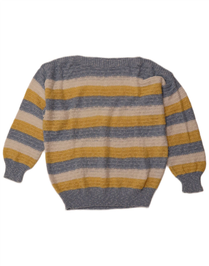 ВИНТАЖНЫЙ женский джемпер с вырезом «лодочка» IT 42, хлопковый средний цвет в синюю полоску