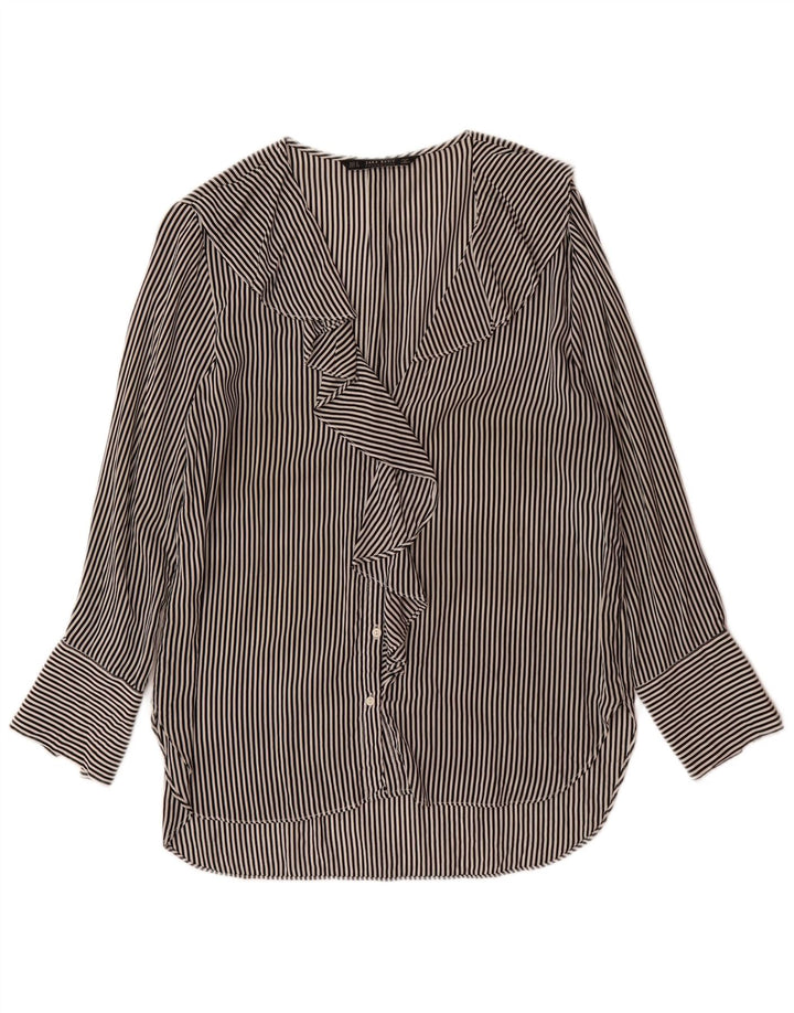 ZARA Womens Longline Shirt Blouse UK 14 Medium Black Pinstripe