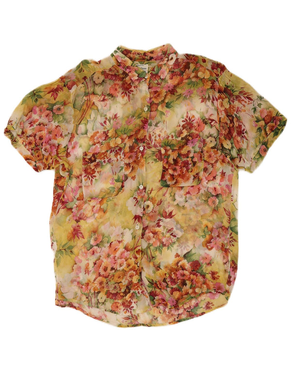 BENETTON Womens Short Sleeve Shirt Blouse IT 46 Large Multicoloured Floral
