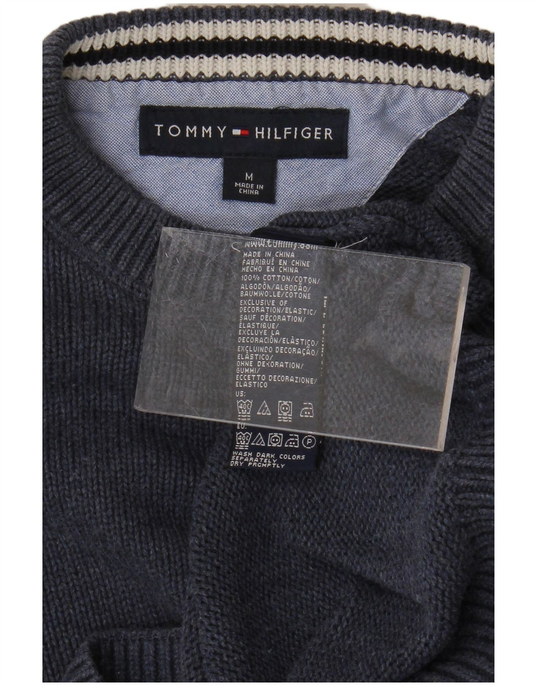 TOMMY HILFIGER Мужской джемпер с круглым вырезом, средний темно-синий хлопковый свитер