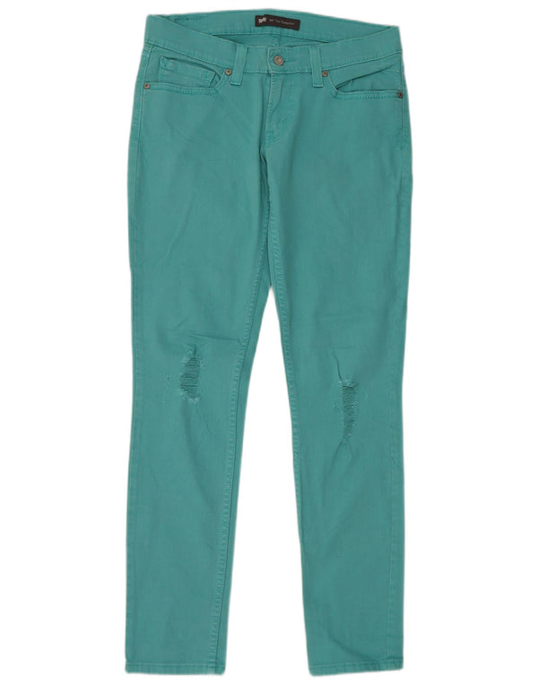 Женские рваные джинсы LEVI'S 524 Super Low Skinny W28 L32, зеленый хлопок