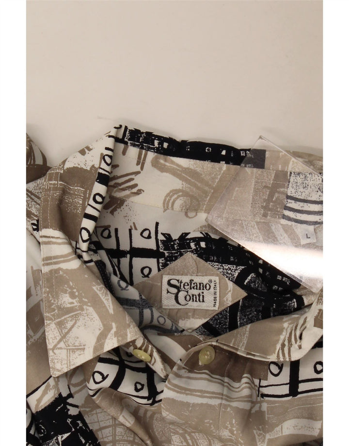 Винтажная мужская рубашка с коротким рукавом, большая, бежевая, в стиле пэчворк