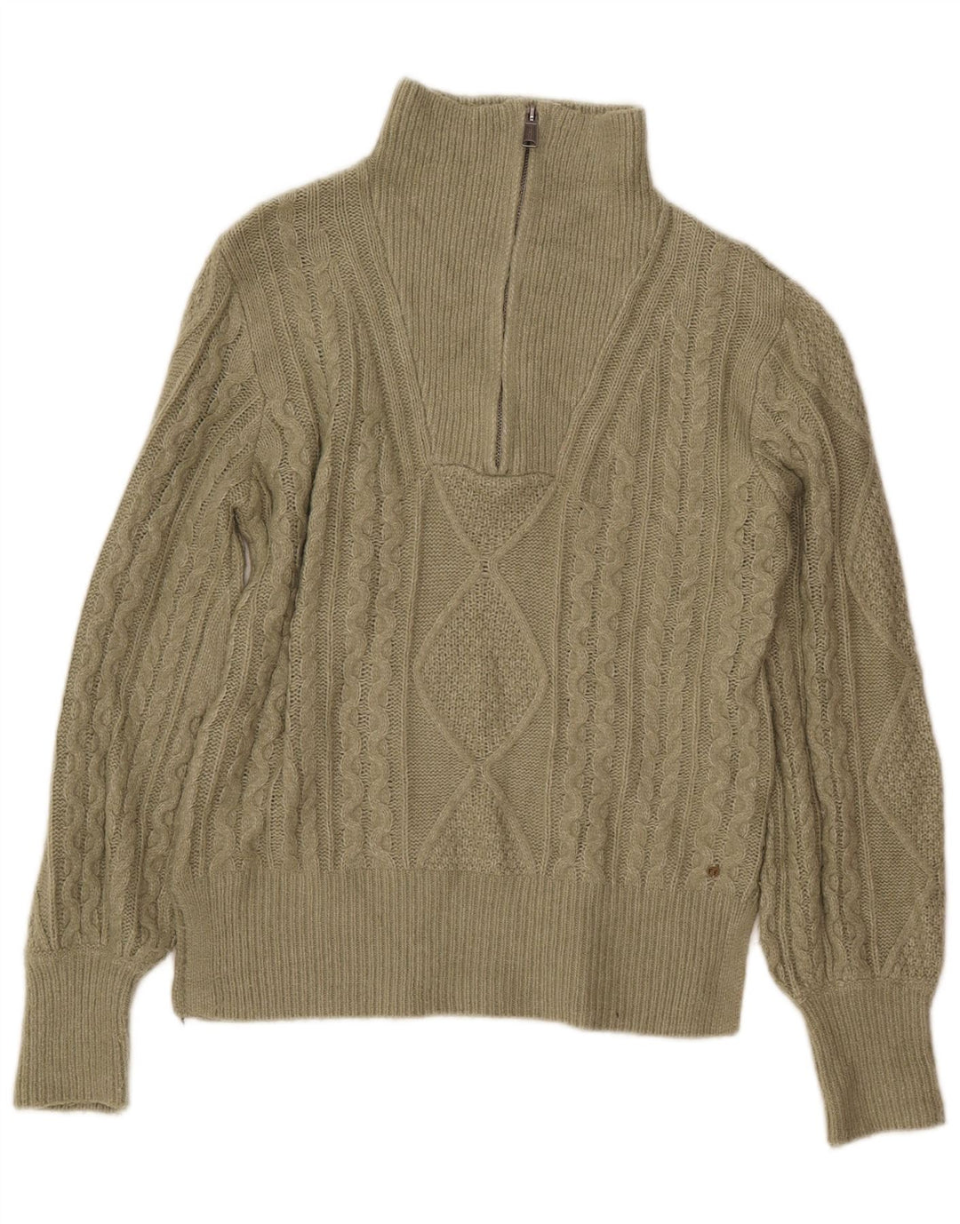 Женский джемпер с воротником на молнии FAT FACE, Великобритания, 8, маленький, хаки, узор Argyle/Diamond