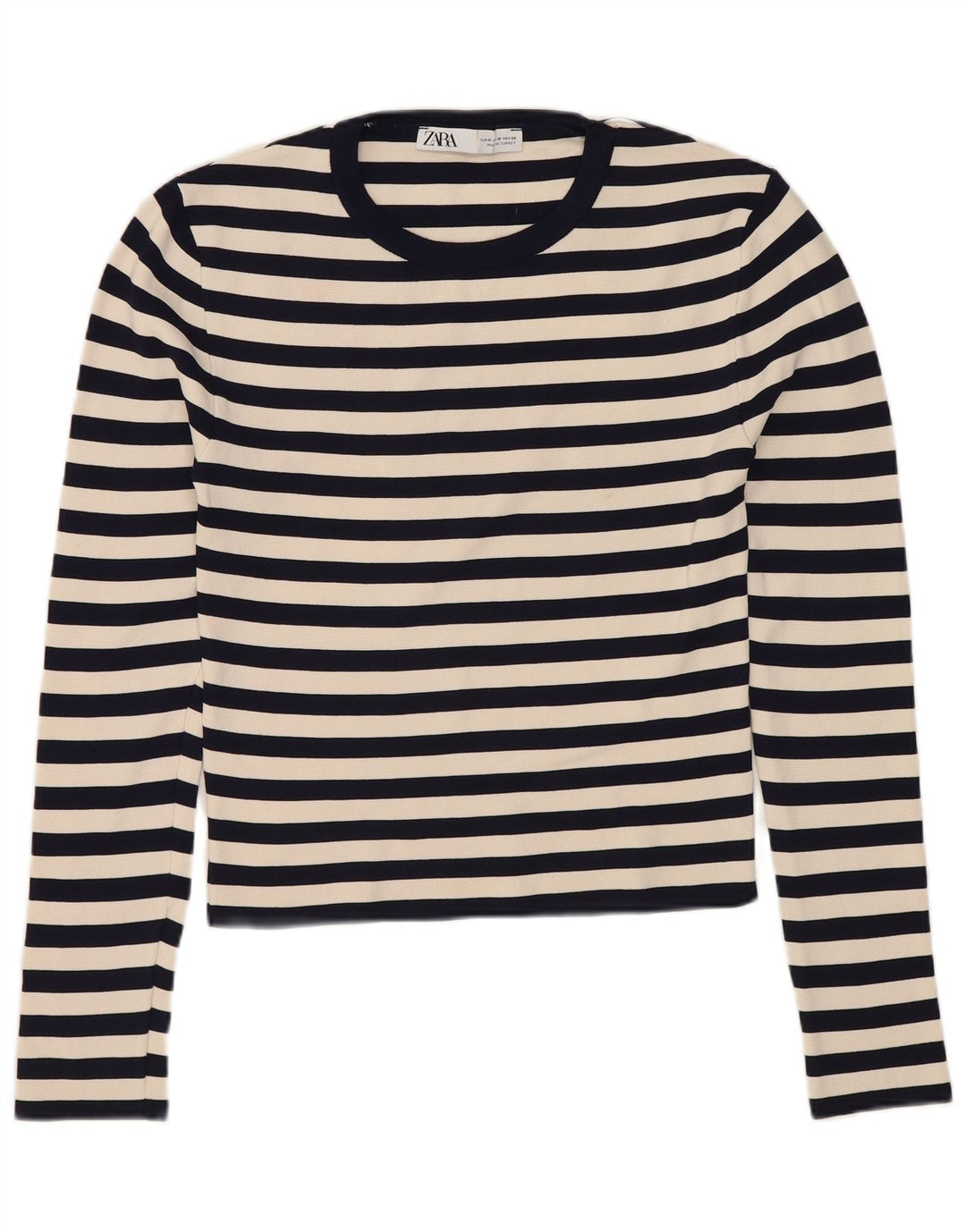 Женский укороченный топ ZARA с длинным рукавом UK 12, средний темно-синий в полоску, полиамид