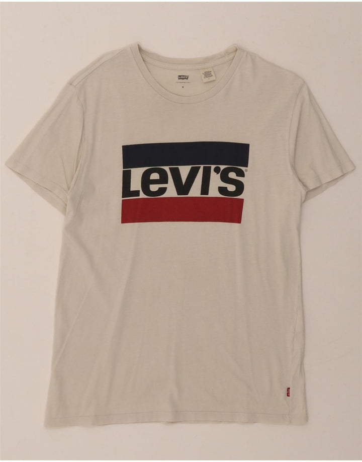 LEVI'S Mens Graphic T-Shirt Top Medium Off White Vintage Levi's and Second-Hand Levi's from Messina Hembry 