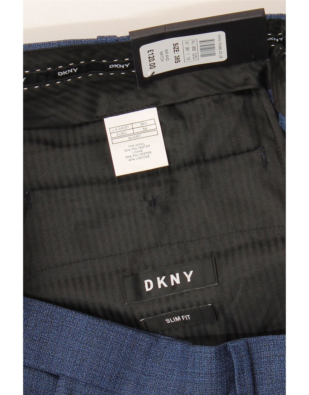 Мужские костюмные брюки DKNY Slim Fit W38 L29, синяя шерсть