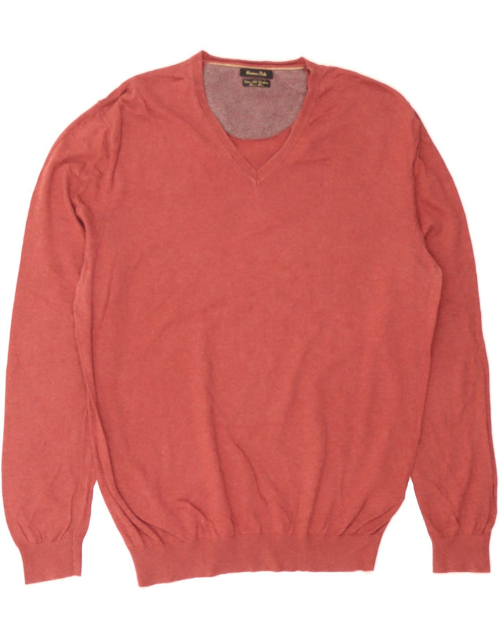MASSIMO DUTTI Mens V-Neck Jumper Sweater Large Red Cotton Vintage Massimo Dutti and Second-Hand Massimo Dutti from Messina Hembry 