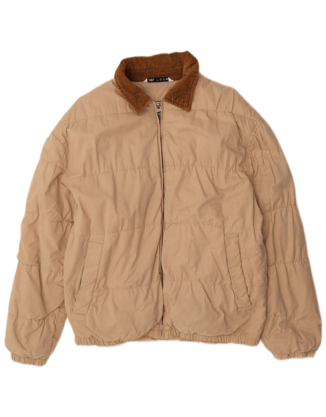 Мужская куртка-бомбер Zara UK 40, большая, бежевая, полиэстер с цветными блоками