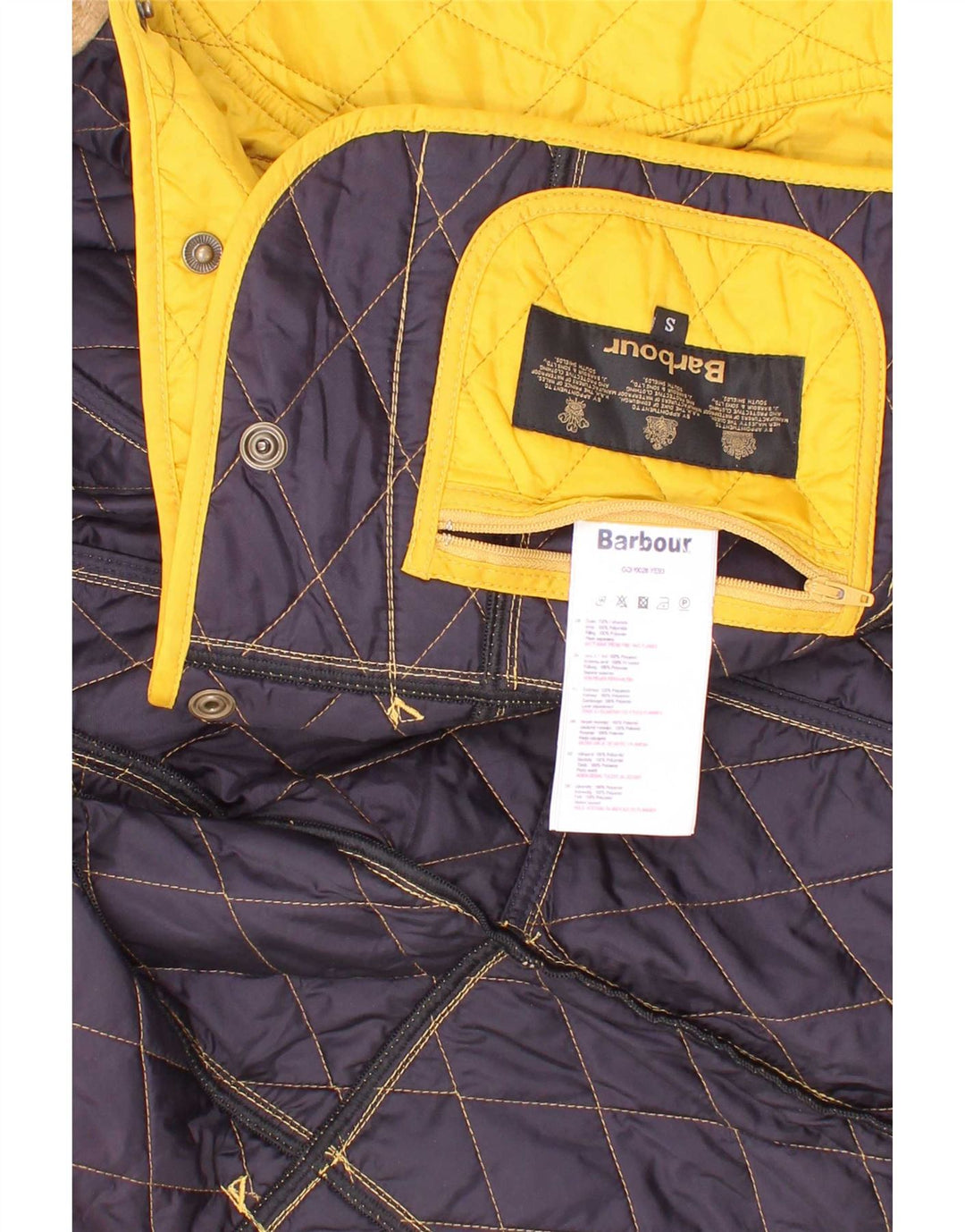 Стеганая куртка Barbour для девочек 5–6 лет, маленькая желтая с цветными блоками, полиамид