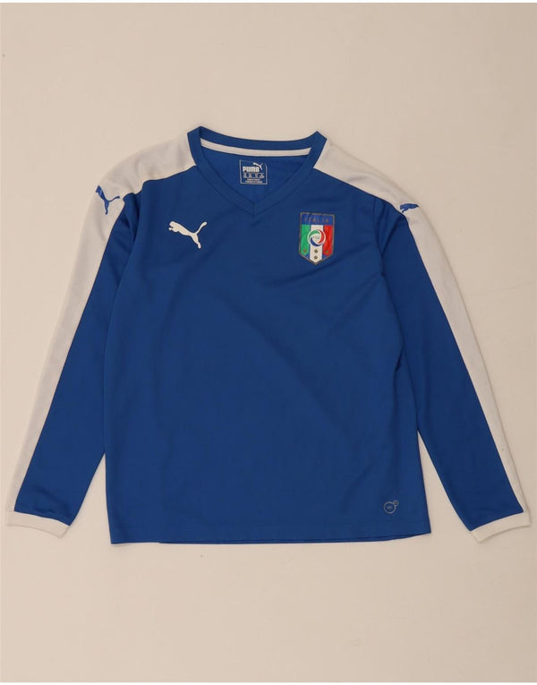 Футболка Puma для мальчиков Italia с длинными рукавами, 13–14 лет, синяя с цветными блоками
