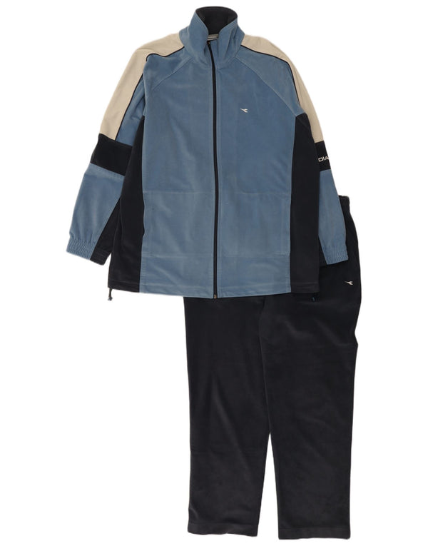 Мужской велюровый спортивный костюм Diadora UK 44 XL, синий полиэстер с цветными блоками