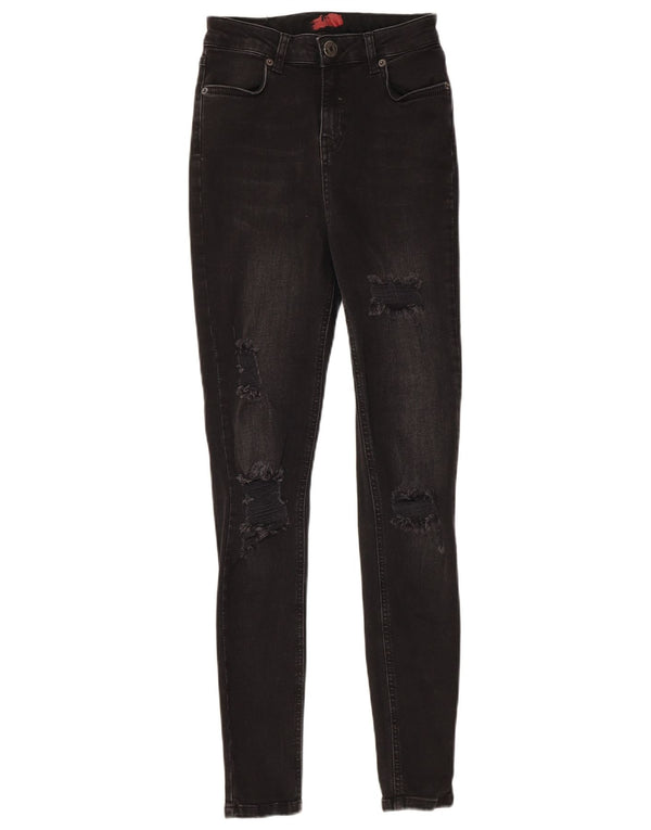 Винтажные женские потертые джинсы скинни W25 L28, черный хлопок