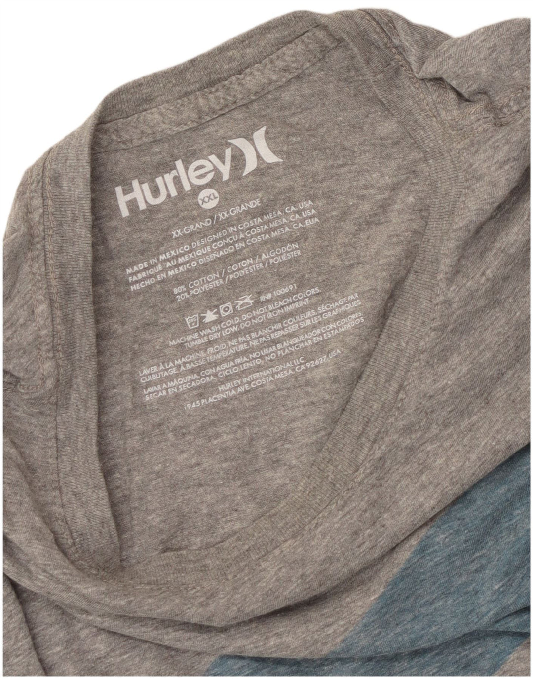 Мужская футболка с рисунком Hurley, топ 2XL, серый хлопок