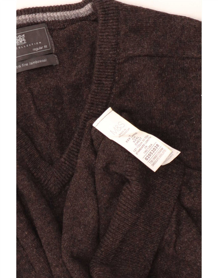 Мужской джемпер стандартного кроя с v-образным вырезом Marks & Spencer 3XL, коричневый, шерсть