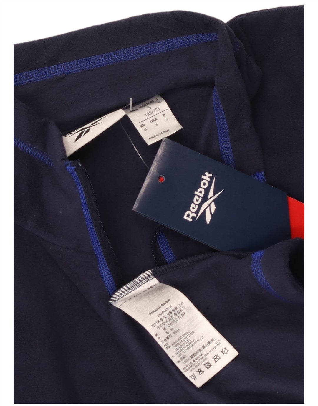 Мужской флисовый джемпер Reebok с воротником на молнии, средний, темно-синий, полиэстер, спортивный