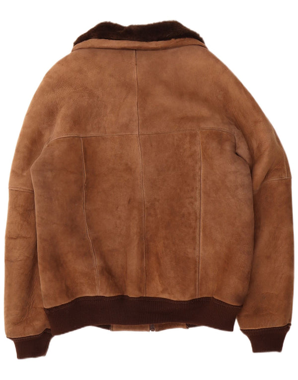 Винтажная мужская короткая дубленка IT 52 XL Коричневая с цветными блоками