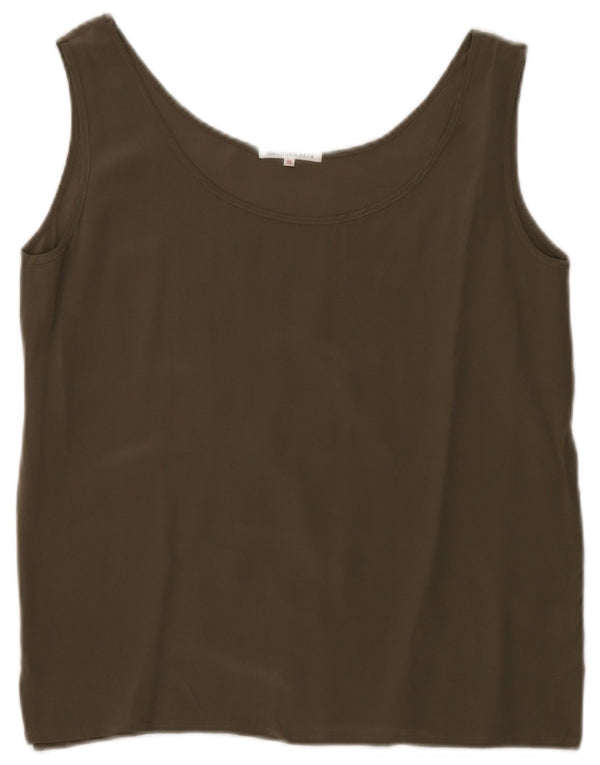 VINTAGE Womens Vest Top UK 10 Small Khaki Silk