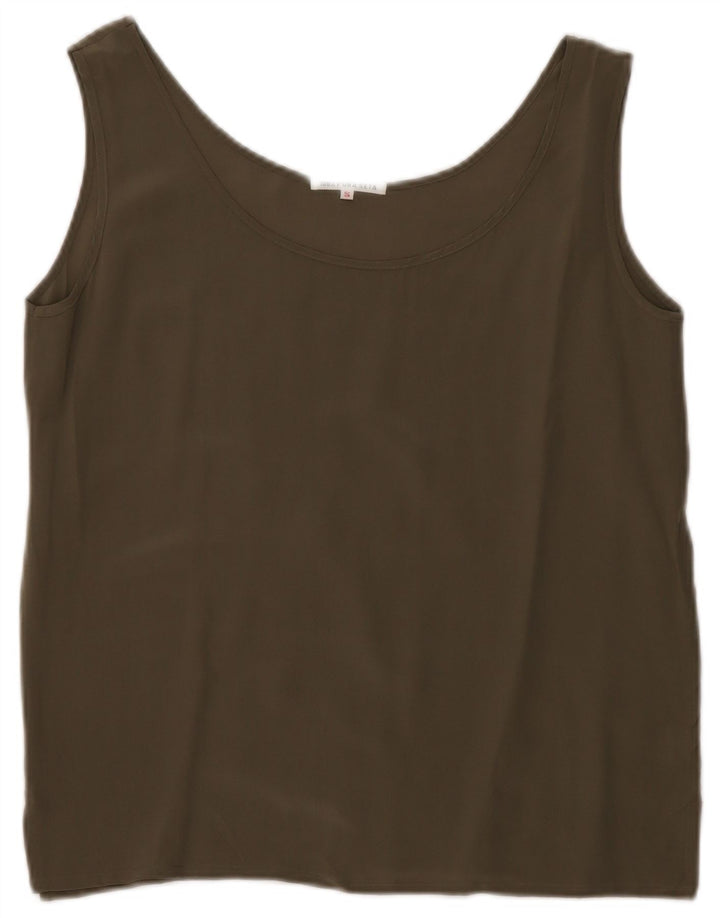 ВИНТАЖНЫЙ женский жилет Top UK 10, маленький, хаки, шелк