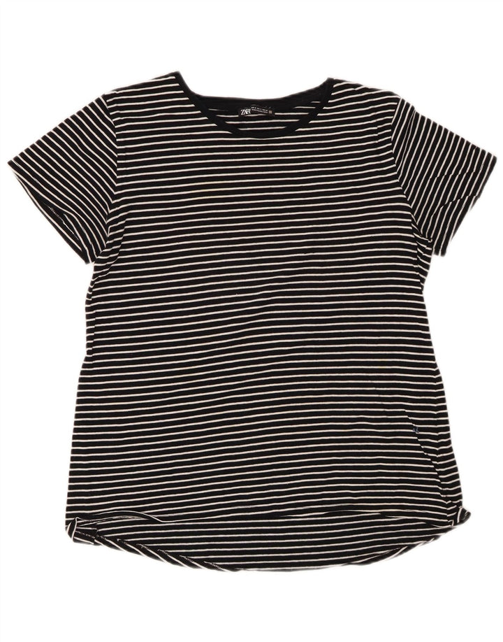 Женская футболка Zara Top UK 10, маленькая, черная в полоску