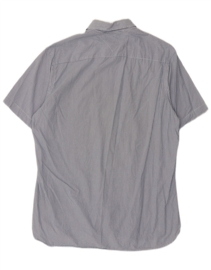 TOMMY HILFIGER Mens Custom Fit Short Sleeve Shirt Medium Blue Pinstripe