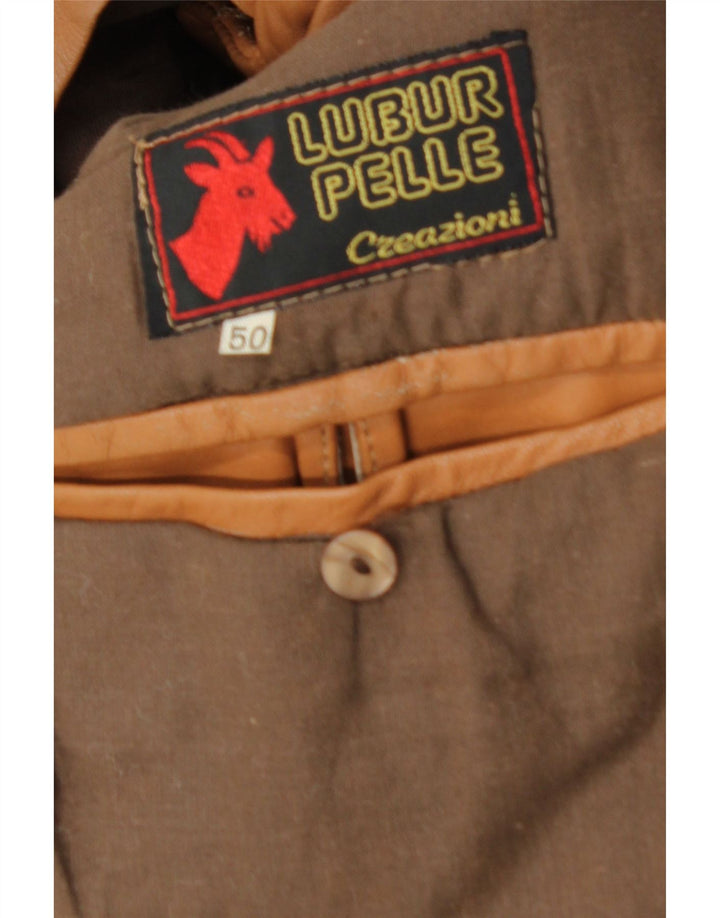 Винтажное мужское кожаное пальто IT 50, большое коричневое кожаное