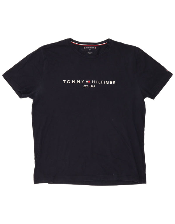 TOMMY HILFIGER Мужская приталенная футболка с рисунком, топ 2XL, темно-синий, хлопок