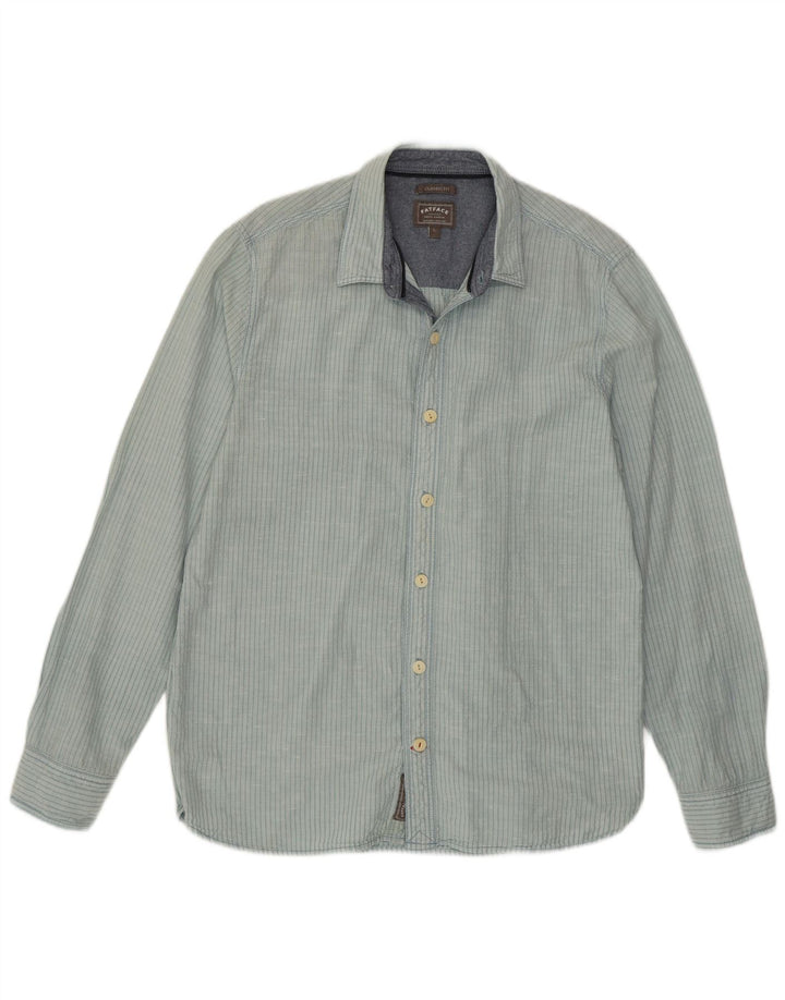 Мужская рубашка классического кроя Fat Face из льна в большую синюю полоску