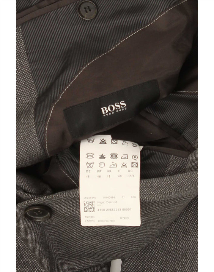 Мужской пиджак с 2 пуговицами Hugo Boss EU 48, средний серый из натуральной шерсти