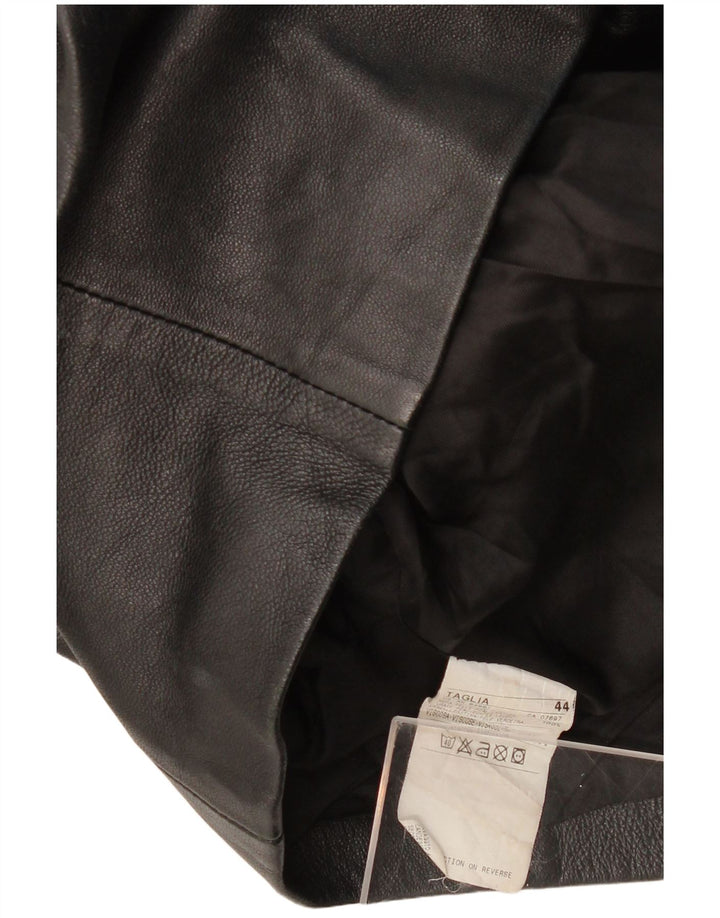 Женский кожаный пиджак на 2 пуговицах SISLEY IT 44, средний черный кожаный