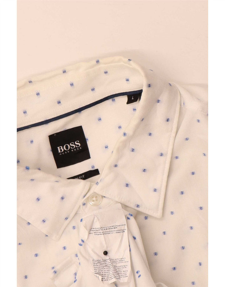 Мужская рубашка приталенного кроя Hugo Boss, большой белый хлопок в крапинку